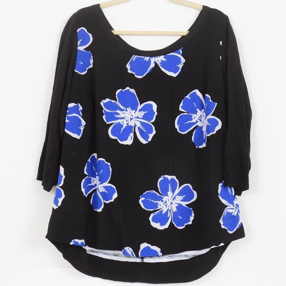 Lane Bryant PLUS 18/20 Black Blue Floral Striped Blouse Colorful‎ Funky Nautical